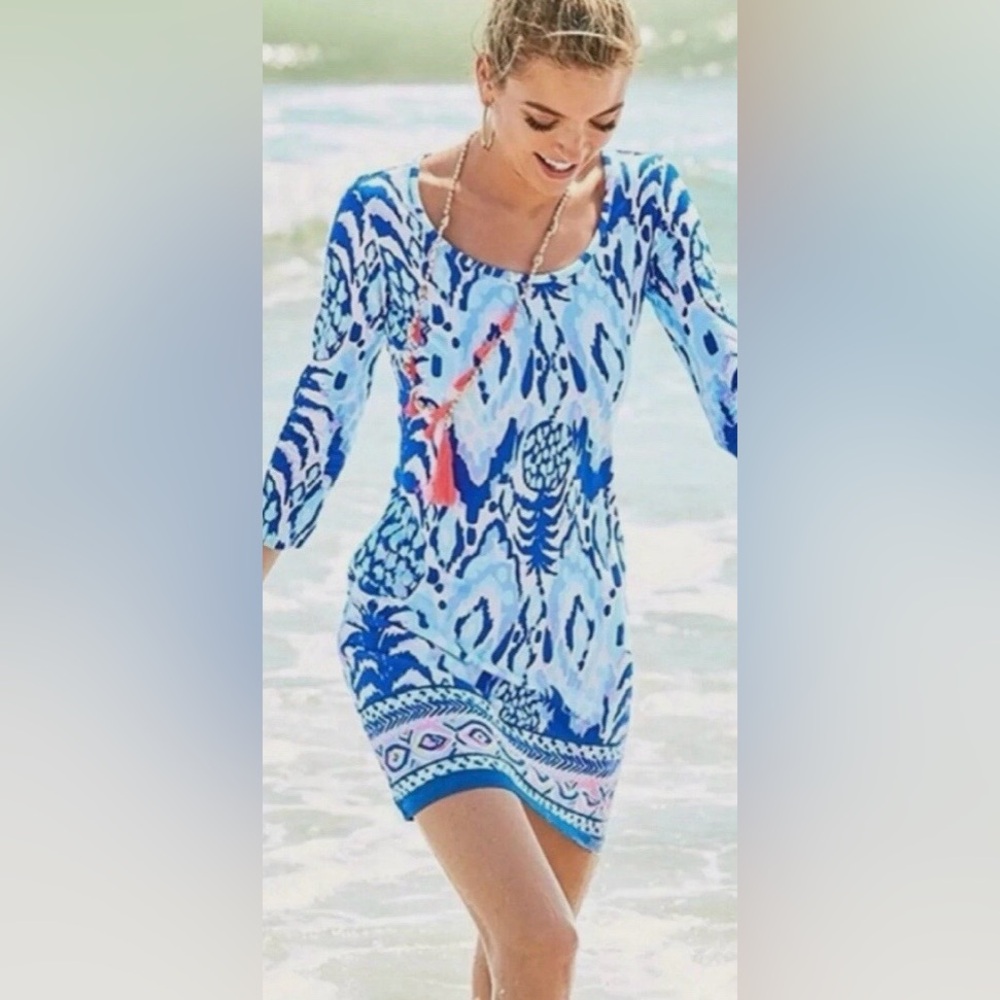 Lilly Pulitzer Beacon Tropical Call Me Serene Blue Pima Cotton Dress